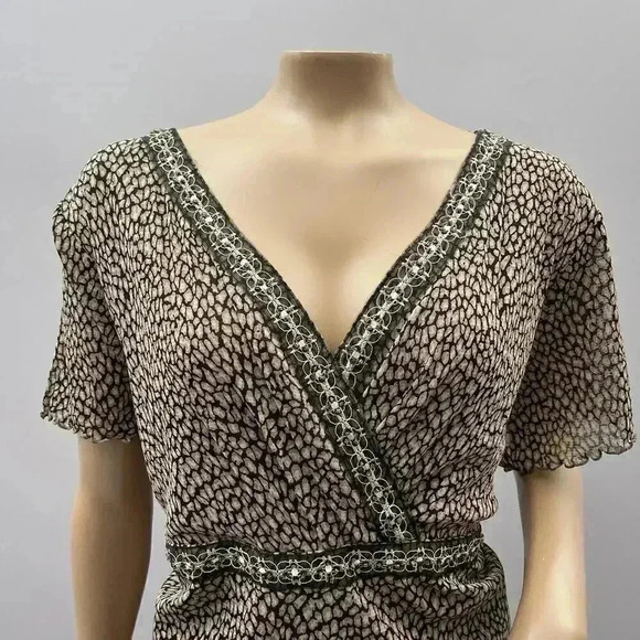 Babydoll Sheer Top Size 3X Brown Animal Print Short Sleeve Y2K Faux Wrap - Picture 7 of 9